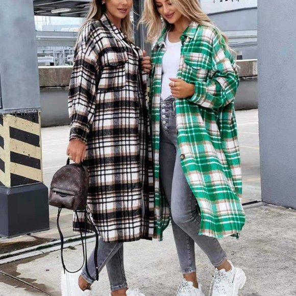 💥PLAID BUTTON DESIGN LONGLINE SHACKET / DUSTER / SHIRT JACKET 💥 - Picture 3 of 3